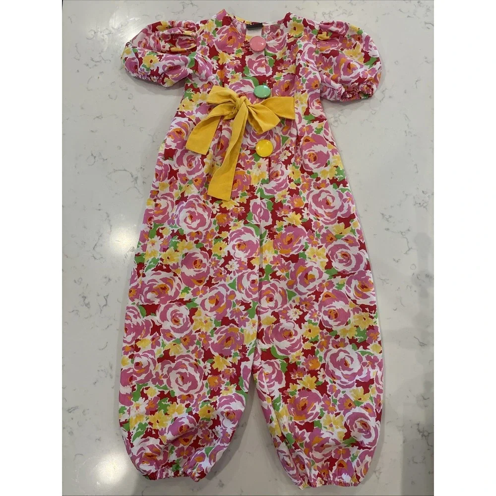 Vintage Jordache Floral Tie Back Bow Romper Jumpsuit OnePiece Wide‎ Leg *SZ 4/5*
